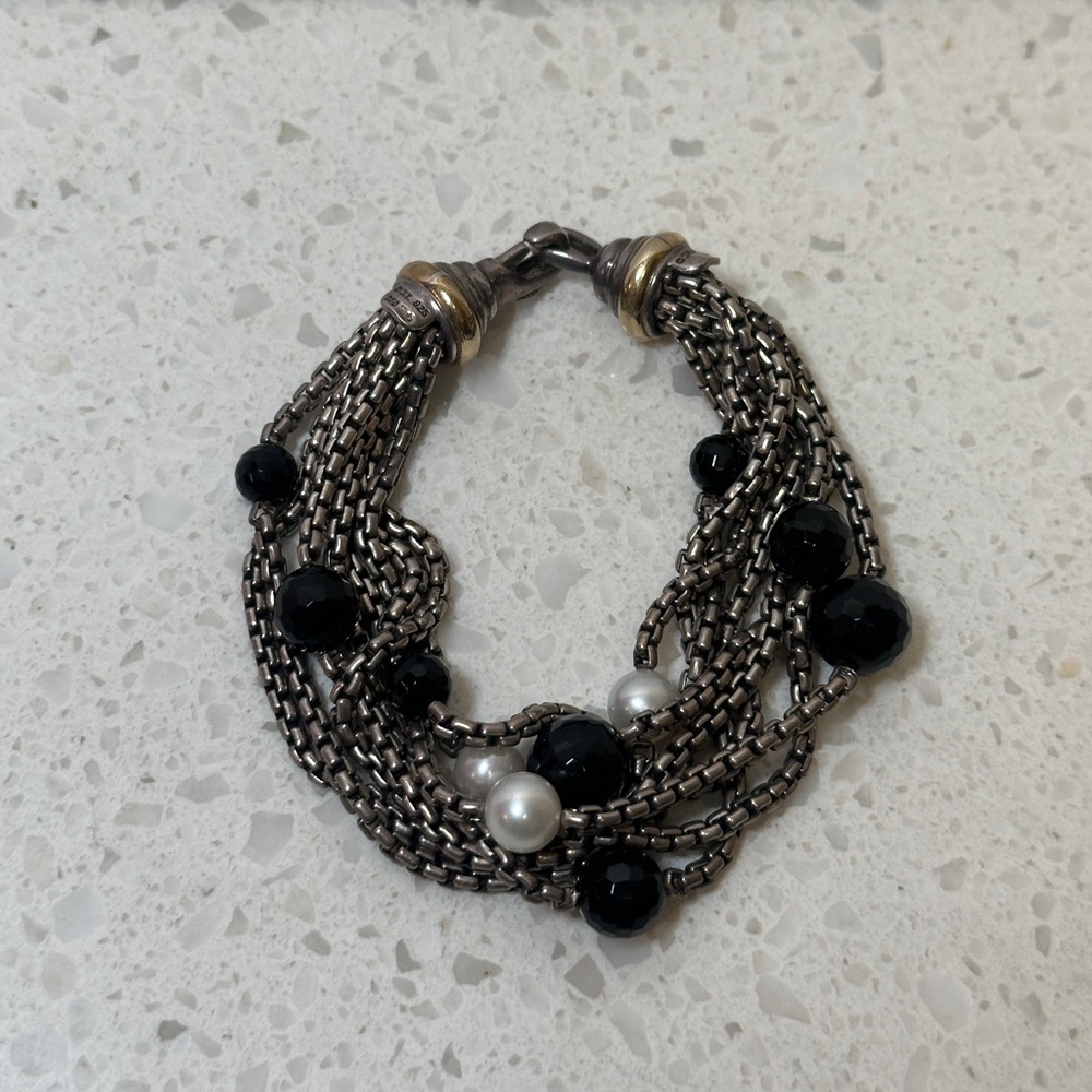 David Yurman Onyx and Pearl Multistrand bracelet Rare